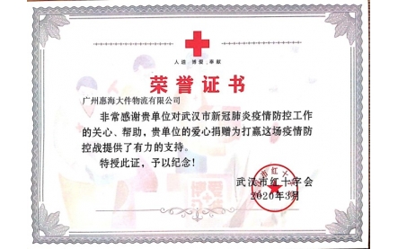 武汉捐款荣誉证书